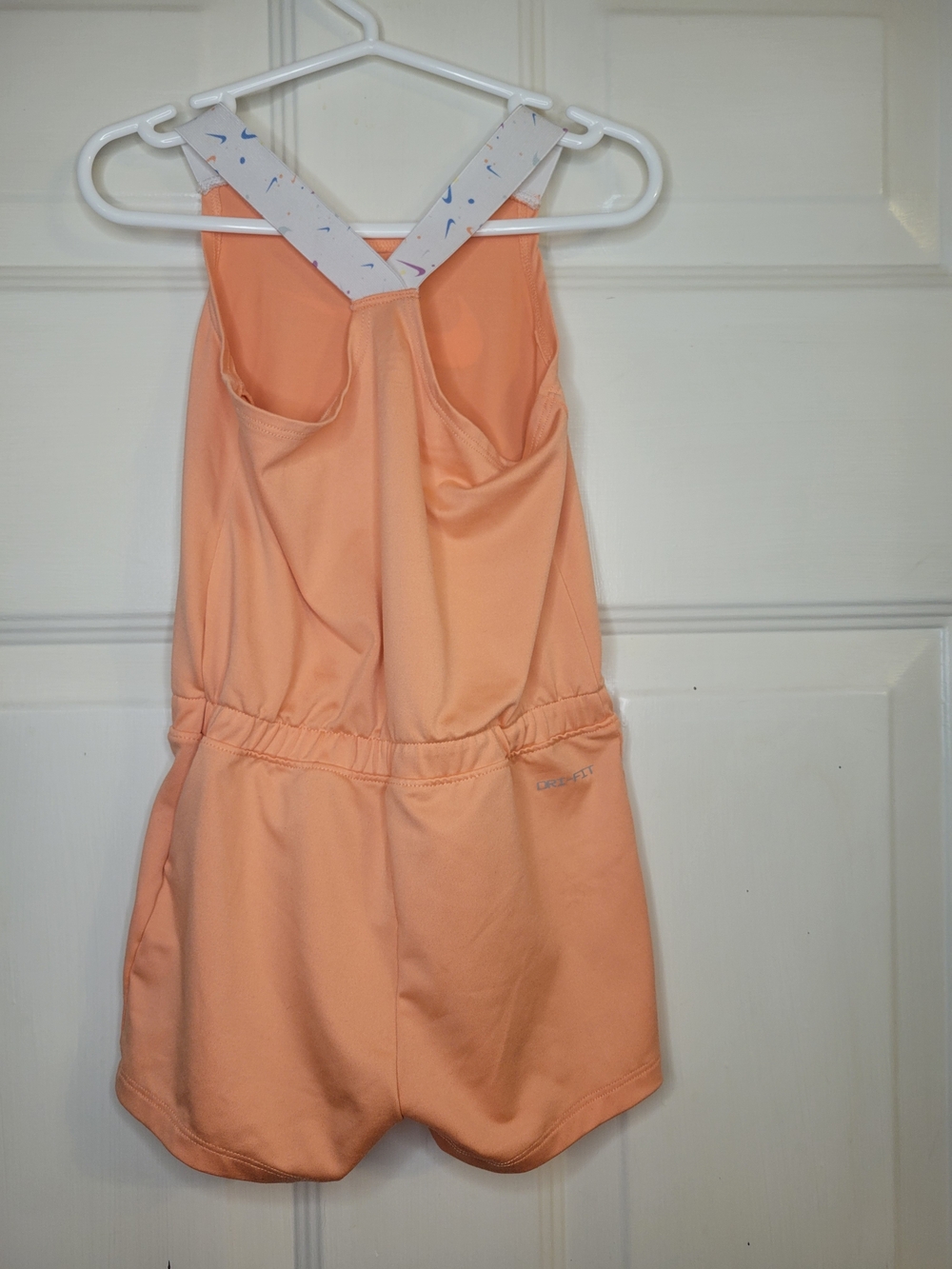 Nike Peach Dri-Fit Girls' Athletic Romper with Printed Swoosh - Picture 7 of 9